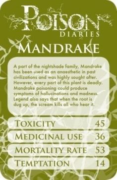 the label for poison diapere mandrake, which contains several types of ingredients