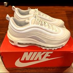 Pre-Owned 2019 Nike Air Max 97 'White Metallic Silver' Size 5.5y White Nike Sneakers With Air Max Cushioning, Nike White Sneakers With Air Max Cushioning, White Low-top Nike Air Max, Nike Air Max White Lace-up, White Nike Air Max With Cushioned Footbed, Nike Air Max White With Round Toe, White Nike Air Max With Cushioning, Nike Air Max White Round Toe With Cushioning, Air Max 97 Women