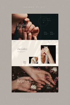 the website design for an engagement and wedding jewelry store, with two hands holding each other's fingers