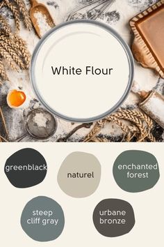 white flour and other ingredients on a table with the words'white flour'above it