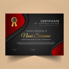 a certificate with a red and black background