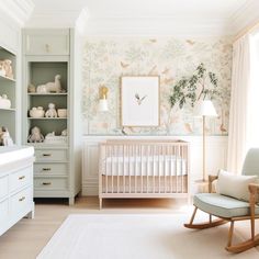 a baby's room is decorated in pastel colors