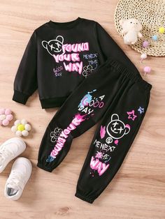 Negro Casual Collar   Dibujos animados,Letras,Frase  Embellished Elástico Ligero Girl Leggings, Letter Print Hoodie, Summer Fashion Beach, Swimsuit Fashion, Print Ideas, Girl Cartoon, Beach Style, Women Clothes Sale