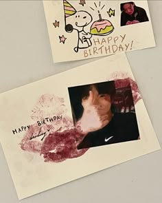 two birthday cards, one with a happy birthday photo and the other with an image of a dog