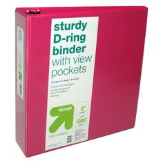 a pink binder with the text study d - ring binder with view pockets