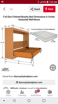 the bed frame is shown with measurements for it