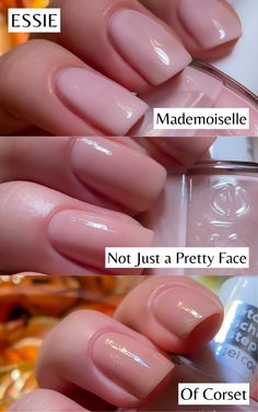 A complete review of five drugstore sheer pink nail polish colors with swatches – from Essie Mademoiselle to Barry M and Nails Inc, some of the best drugstore nude nail polishes! - - - - pink sheer nails aesthetic - light pink nail polish swatches - drugstore sheer nail polish swatches - nude nails - barry m nail polish swatches - nails inc nail polish swatches - essie of corset - essie mademoiselle swatch - essie not just a pretty face swatch - barry m sheer bliss swatch - nails inc knightsbridge nights out swatch - pink nude nail polish swatches Polka Dot Nail Designs, Pink Nail Art Designs, Sheer Nails