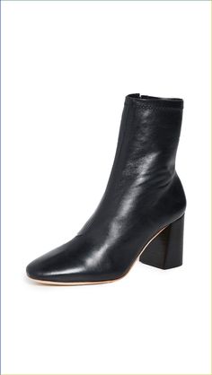 PRICES MAY VARY. Rubber heel patch at leather sole Stretch leather , Chunky block heel Heel: 3in / 75mm Boots Square toe How To Wear Ankle Boots, Loeffler Randall Shoes, Boots Square Toe, Black Ankle Booties, Block Heel Boots, Chunky Block Heels, Loeffler Randall, Perfect Shoes, Rubber Heels