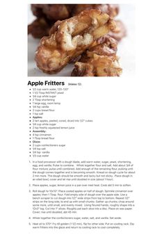 the recipe for apple fritters is shown in this page, which includes an image of