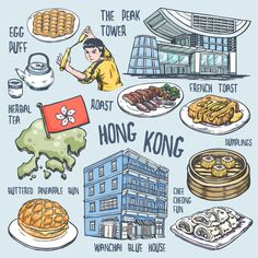 the hong kong food map with all its main dishes and their names in english or chinese