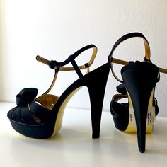 Brand New, Never Worn. 5 In Heel, 1.25 Inch Platform. Gold Soles. Straps Around Ankle. Very Flamenco Looking. Super Comfy. Open Toe. Black Satin. Size 8 Closed Toe Platform Sandals For Gala, Evening Sandals With Reinforced Heel And Round Toe, Elegant Coach Heels With Padded Heel, Elegant Coach High Heel Shoes, Coach Sandals With Ankle Strap And Removable Insole, Black Round Toe Sandals For Gala, Cocktail Sandals With Reinforced Heel And Round Toe, Elegant Coach Heels For Party, Elegant Coach Heels For Formal Occasions