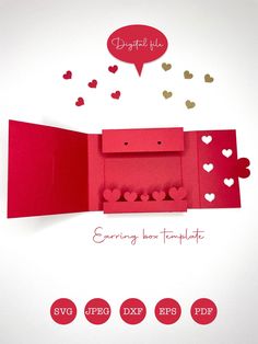 Earring Box Template, Cricut Valentines, Jewelry Packaging Diy, Cricut Earrings, Packaging Ideas Business, Packaging Template, Heart Earring, Valentine Projects, Earring Box