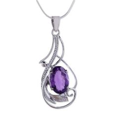 Sterling arabesques evoke a sweet sonnet transformed into a beautiful necklace. Set with a faceted 5 carat amethyst this delightful pendant and chain come from Parul. .925 Sterling silver Amethyst Pendant Necklace, Single Stone Ring, Amethyst Necklace Pendant, Gem Necklace, Electronics Jewelry, Amethyst Necklace, Amethyst Pendant, Amethyst Earrings, Gorgeous Jewelry