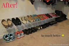 there are many pairs of shoes in the closet