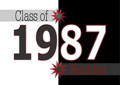 the class of 1989 reunion logo is shown in red and black with stars around it