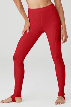 So sleek & powerful. With elevated seam detailing down the center legs, the High-Waist Enso Legging fits just right in smoothing performance Airbrush. The waist-cinching skinny waistband and so-forward toe hook makes this a secure, fitted choice for Pilates and more. Sculpting & smoothing Airbrush Waist-cinching skinny waistband Designed & uniquely fit to flatter every size Wear-tested by our in-house team for the perfect fit High Stretch Alo Yoga Bottoms For Training, Alo Yoga High Stretch Bottoms For Training, Red Compression Pants For Training, Compression Pants For Training In Red, Compressive Red Workout Pants, Red Compressive Workout Pants, Alo Yoga Sports Bottoms, Compressive Red Sporty Pants, Red Compressive Athleisure Pants