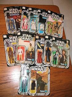 the star wars action figures are on display in their packagings for $ 5 each