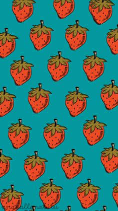 a pattern of strawberries on a blue background