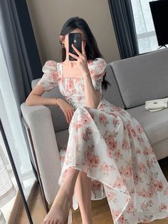 Shipping: Worldwide Express Shipping AvailableDelivery time: 7-15Days Fast ShippingReturns: Fast refund, 100% Money Back Guarantee. Prom Dresses Korean, Korean Summer Fashion, فستان زهري, Chiffon Floral Dress, Korean Summer, Korean Fashion Summer, Fairy Party, Floral Chiffon Dress, Chiffon Floral