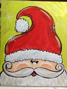 an image of santa's face painted on canvas with the words how to paint santa more