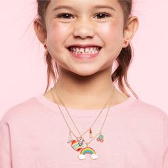 A trio of charms in her favorite, whimsical design will delight and charm every time she wears it! Lobster Claw Clasp. 16" chain with 1" extender. Quality tested, hypoallergenic, nickel and lead free. Intended for age 5 and up. One size. Dimensions:5" l x 3" w x 0.5" h Cute Birthday Jewelry With Dangling Charms, Cute Jewelry With Dangling Charms For Birthday, Playful Dangle Personalized Jewelry, Playful Silver Jewelry For Friendship, Playful Charms Jewelry For Birthday, Cute Charm Necklaces With Dangling Charms For Gifts, Trendy Nickel-free Pink Charm Necklace, Cute Dangling Charms Necklace For Gift, Multicolor Adjustable Charm Necklaces