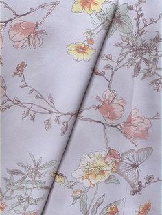 an image of a flowered fabric with butterflies and flowers on the side, in pastel colors