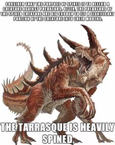 an image of a dinosaur with caption that reads, the tarasaurus is heavily spined