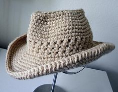 a crocheted hat sitting on top of a table