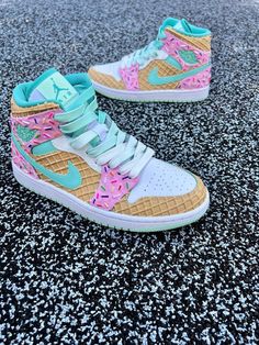 Strawberry Mint Ice Cream Jays Shoe Bakery, Nike Shoes Women Fashion, Nike Products, Pretty Sneakers, Mint Ice Cream, Strawberry Mint, Waffle Cone, Preppy Shoes, Pretty Shoes Sneakers