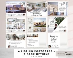 a collage of real estate postcards and 3 back options