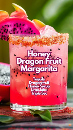 Honey Dragon Fruit Margarita Dragon Fruit Margarita, Dragonfruit Margarita, Dominican Drinks, Fruit Margarita, Bartender Drinks, Pretty Alcoholic Drinks, Summer Drinks Alcohol, Cocktail Drinks Alcoholic