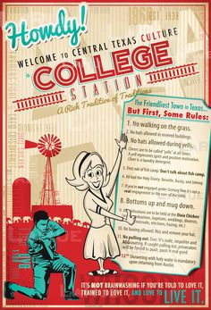 a poster for a college with an image of a man and woman