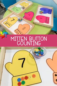 this is an image of a mitten button counting game