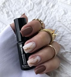 Brown Nails Autumn, Autumn Aesthetic Nails, Autumn Nails Brown, Brown Marble Nails, Brown Acrylic Nails, Brown Nails Design, Simple Fall Nails, Fall Gel Nails, Pink Gel