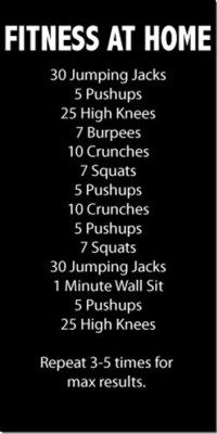 a black and white workout poster with the words, fitness at home written below it