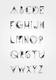 a set of black and white alphabets with different font styles on the upper letters