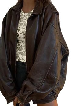 Brown Oversized Leather Jacket, Oversized Leather Jacket, Outfit Chic, Leather Jacket Outfits, Brown Leather Jacket, Mode Vintage