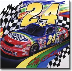 a painting of a racing car with the number 24 on it