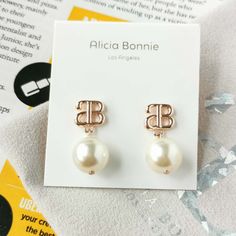 Brand New Alicia Bonnie Devotion Earrings Come With Dust Bag Brand New In Perfect Condition New With Tag 1" L X 0.5" W 8g Bonnie Jewelry, Ions Design, White Pearl Earrings, White Pearl Earring, Rose Gold White, Bag Brand, White Rose Gold, White Pearl, Pearl White