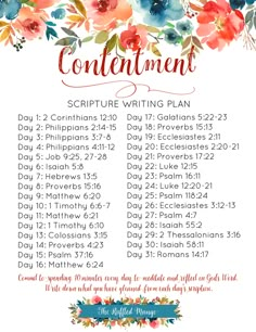 a printable contentment for the bible's writing plan, with flowers on it