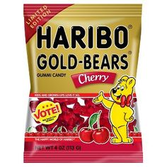 a bag of watermelon flavored gummy bears with the word harbo gold - bears on it