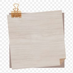 a wooden clipboard with a piece of paper attached to it, on a transparent background