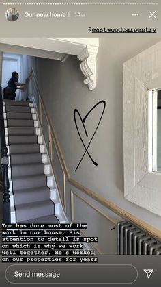 an image of a staircase with a handwritten message on the wall next to it