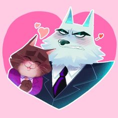 a couple of cats that are in the shape of a heart with one cat wearing a suit and tie