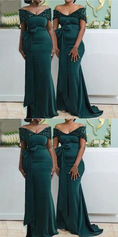 two pictures of the same woman in different dresses, one is wearing a green dress