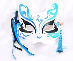 half face mask kitsune disguise man unisex blue japanese costume mask hand painted japanese fox mega anime mask in pvc with acrylic paint Yellow Anime, Mask Half Face, Anime Mask, Japanese Fox, Japanese Costume, Half Face Mask, Man Black, Cat Mask, Half Face