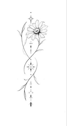 a flower tattoo on the back of a woman's neck, with an arrow