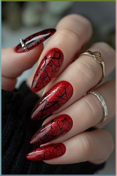 Spiderweb Nails, Two Tone Nails, Crackle Nails, Mint Green Nails, Chrome Nails Designs, Latest Nail Trends, Gothic Nails, Goth Nails, Black Nail Designs