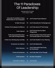 the 11 paradoxes of leadership poster with their names in black and white