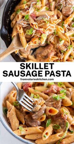 skillet sausage pasta is an easy and delicious dinner that's ready in less than 30 minutes